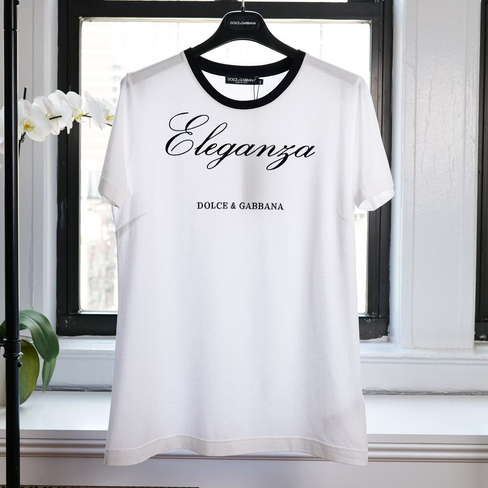 Dolce & Gabbana White "Eleganza" Print T-shirt IT46